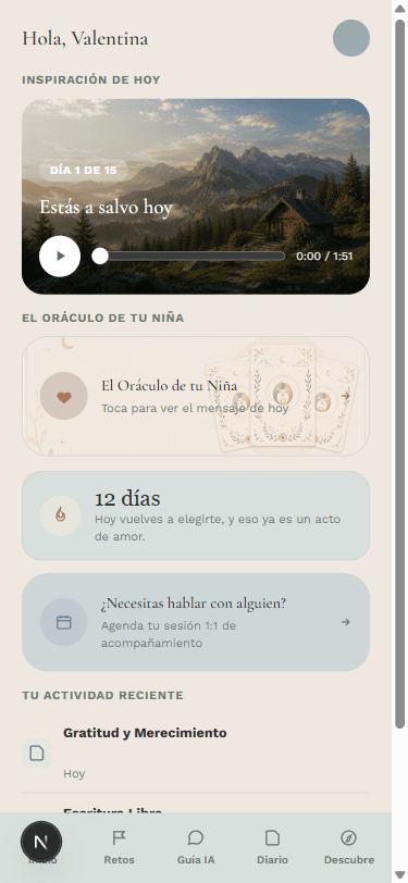 Inicio de la app con tu Camino Recorrido y racha real